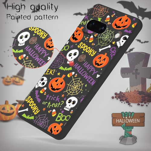 Case for Google Pixel 7A Halloween Ghost Pumpkin Designed,Black Matte Soft Slim Fit TPU Anti-Scratch Shockproof