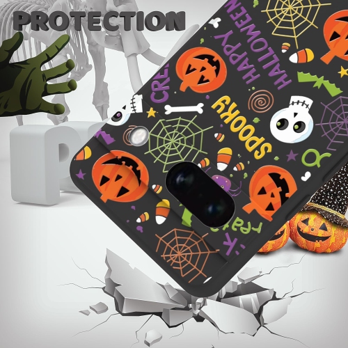 Case for Google Pixel 7A Halloween Ghost Pumpkin Designed,Black Matte Soft Slim Fit TPU Anti-Scratch Shockproof