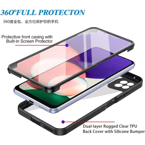 Full Surround Clear Phone Case for Samsung Galaxy A22 5G 6.6", Soft TPU Screen Shockproof Protection