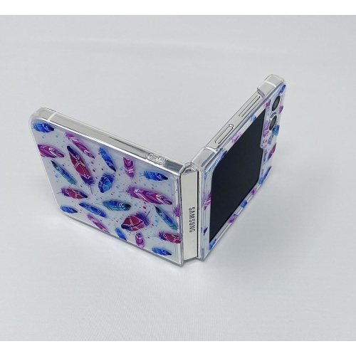 Samsung Galaxy Z Flip 5 Case, Fun Colorful Boho Feathers Design Tribal Style PC Protective Clear Case