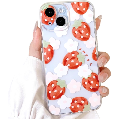 UNKNOWN  Compatible for Iphone 15 Case Cute Clear Oil Flower Floral Strawberry Design for Girls Women Soft Tpu