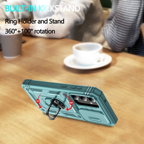 Samsung Galaxy S23 FE Case, Galaxy S23 FE Case with 3 Pcs Tempered Glass Screen Protector Built in Ring Stand Kickstand