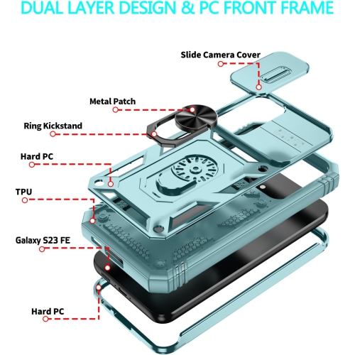 Samsung Galaxy S23 FE Case, Galaxy S23 FE Case with 3 Pcs Tempered Glass Screen Protector Built in Ring Stand Kickstand
