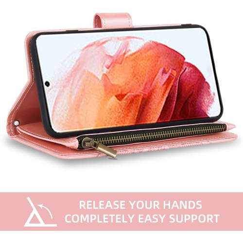 Compatible with Samsung Galaxy S22 5G Wallet Case and Tempered Glass Screen Protector Flower Leather Flip Card