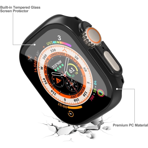 2 Pcs for Apple Watch Ultra Case 49mm Screen Protector,Hard PC Case+Tempered Glass,HD Ultra-Thin Overall Cover
