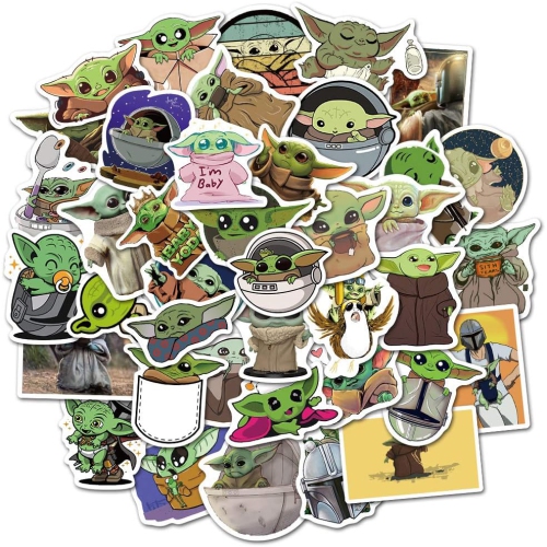 50pcs Baby Yoda Stickers for Laptop Water Bottle Computer Mac Pad Phone Case Hydro Flask Bumper Skateboard Luggage