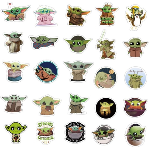 50pcs Baby Yoda Stickers for Laptop Water Bottle Computer Mac Pad Phone Case Hydro Flask Bumper Skateboard Luggage