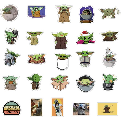 50pcs Baby Yoda Stickers for Laptop Water Bottle Computer Mac Pad Phone Case Hydro Flask Bumper Skateboard Luggage