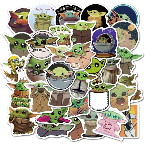 50pcs Baby Yoda Stickers for Laptop Water Bottle Computer Mac Pad Phone Case Hydro Flask Bumper Skateboard Luggage