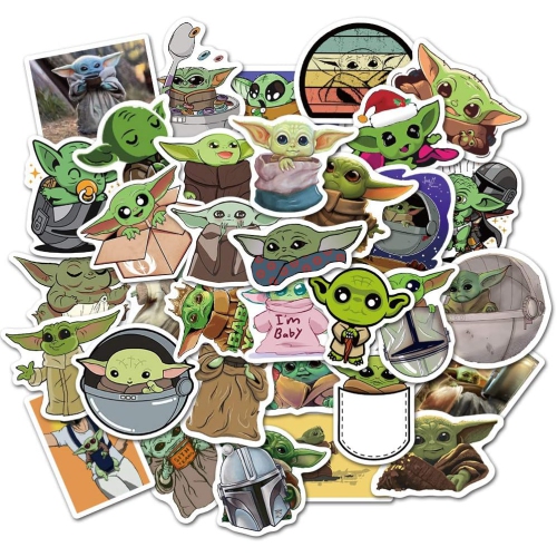 50pcs Baby Yoda Stickers for Laptop Water Bottle Computer Mac Pad Phone Case Hydro Flask Bumper Skateboard Luggage