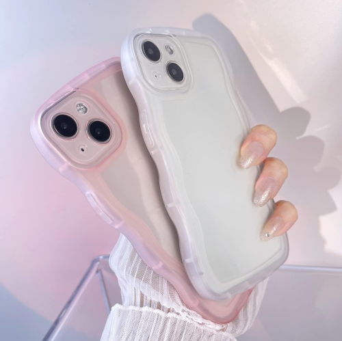Compatible with iPhone 15 Plus Clear Case,Cute Solid Color Curly Wave Frame Transparent Soft Silicone