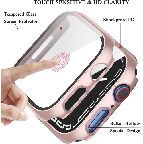 Apple Watch Series 8 7 Case 41mm Rose Gold,Anti-Fall Apple Series 8 7 Watch Case with Screen Protector