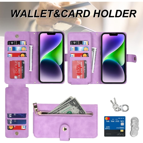 Étui-portefeuille avec porte-carte pour iPhone 14, bandoulière ajustable avec béquille en cuir de polyuréthane fentes pour cartes