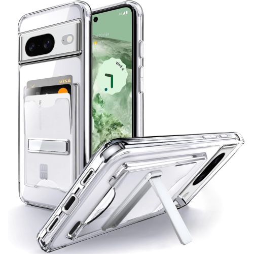 Image 1 de 5.. Pour étui Pixel 8, étui portefeuille Pixel 8 avec support et porte-carte, mince protecteur antichoc transparent