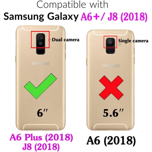 Compatible with Samsung Galaxy A6 Plus/J8 2018 Wallet Case and Tempered Glass Screen Protector Credit Card