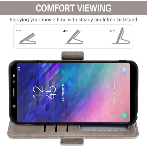Compatible with Samsung Galaxy A6 Plus/J8 2018 Wallet Case and Tempered Glass Screen Protector Credit Card