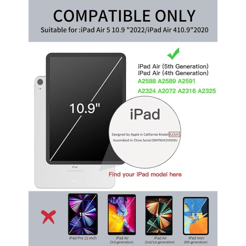 Case for iPad Air 5th Generation 2022 / iPad Air 4th Generation 2020, Tri-fold Stand Protective Case with Auto