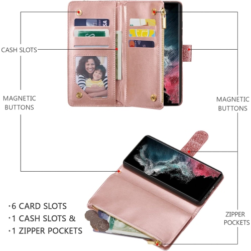 Étui portefeuille pour Samsung Galaxy S23 Ultra 5G, sac à main avec fermeture magnétique en polyuréthane avec béquille pour étui à fermeture à