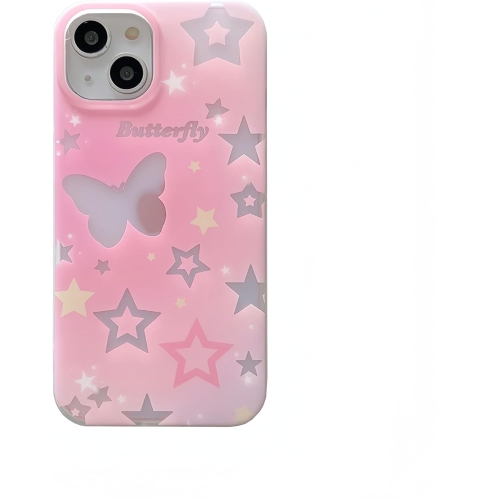 Aesthetic Phone Case for iPhone 14 Plus Cases with Butterfly Stars Design for Girly Girls Women Teens,Cute