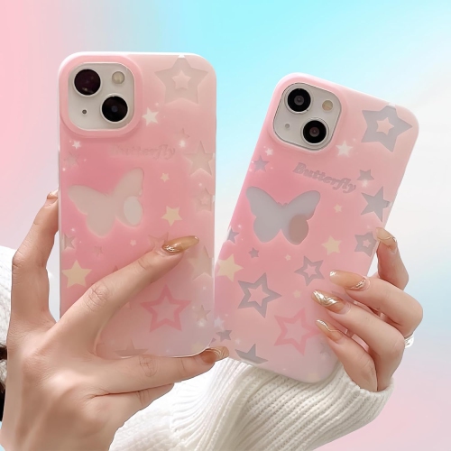 Aesthetic Phone Case for iPhone 14 Plus Cases with Butterfly Stars Design for Girly Girls Women Teens,Cute