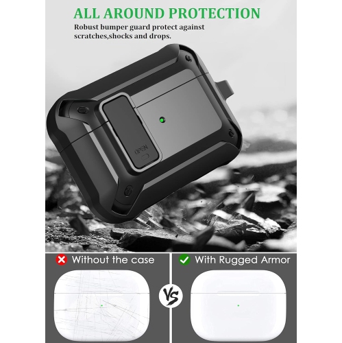 Armor Airpods Pro Case, [Secure Lock] Air Pods Pro Full-Body Rugged Protective Case Men Charging Skin Shockproof
