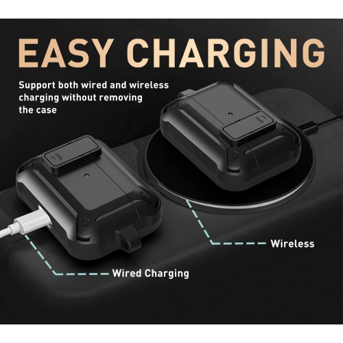 Armor Airpods Pro Case, [Secure Lock] Air Pods Pro Full-Body Rugged Protective Case Men Charging Skin Shockproof