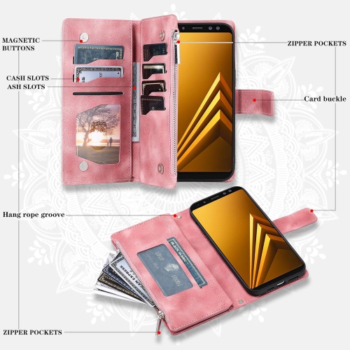 Étui pour téléphone Galaxy A8 2018 de Samsung avec protecteur d'écran en verre trempé et dragonne Mandala