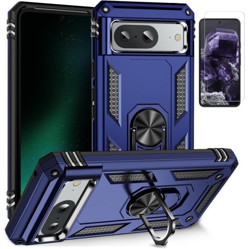 Image 1 de 5.. Pour Pixel 8 de Google avec protecteur d'écran, étui pour téléphone Pixel 8, béquille à anneau de rotation à 360 degrés de qualité militaire