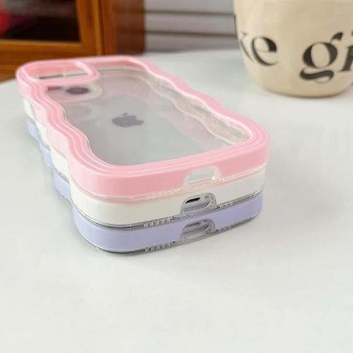 for iPhone 13 Case iPhone 14 Case, Cute Wavy Curly Wave Frame Clear Aesthetic Phone Case for Women Girls, Slim