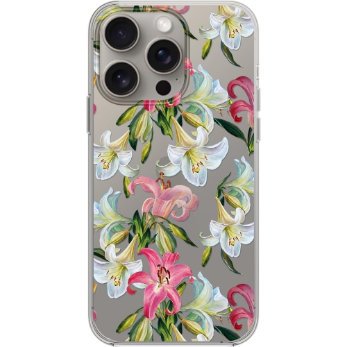 iPhone 15 Pro Case, Women Girls Cute Lily Flower Pattern Lovely Floral Design Transparent Soft TPU Protective