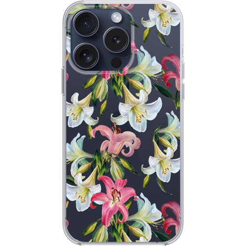 iPhone 15 Pro Case, Women Girls Cute Lily Flower Pattern Lovely Floral Design Transparent Soft TPU Protective