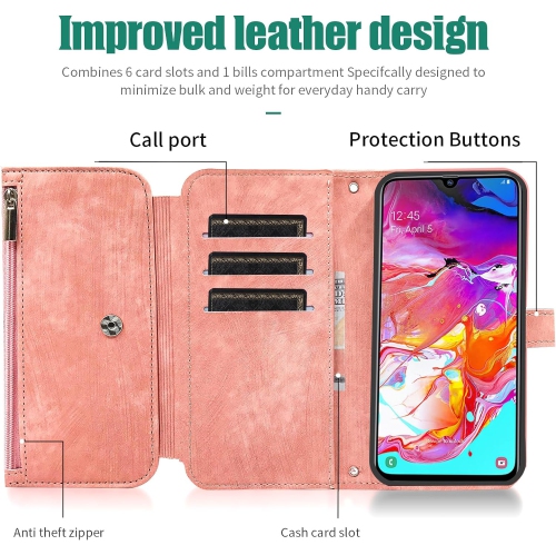 Compatible with Samsung Galaxy A70 Wallet Case 9 Card Slots Retro Leather Flip Stand Cell Phone Cover for A70S