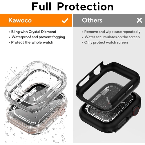 Compatible with Apple Watch Bling Case 40mm, 2 in 1 Waterproof Bumper Face & Bottom Cover Women Glitter Diamond