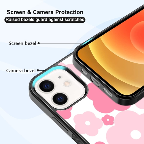 for iPhone 12 and iPhone 12 Pro Case Cute Kawaii Pink Flower Floral Aesthetic Phone Case for Girls Preppy