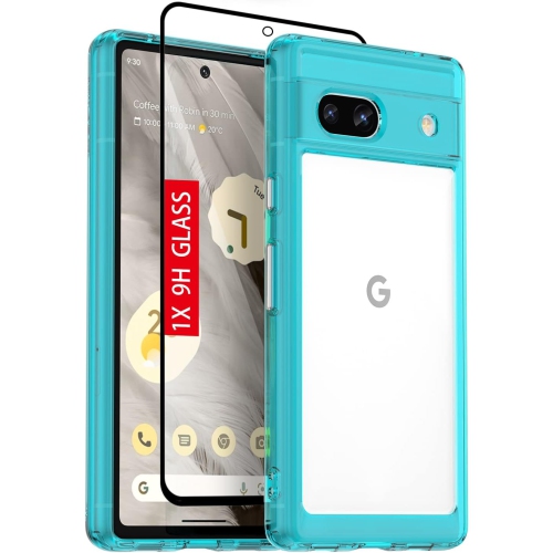 for Google Pixel 7a Phone Case: with [Tempered Glass Screen Protector][Built-in 4 Airbags][Not-Yellowing]