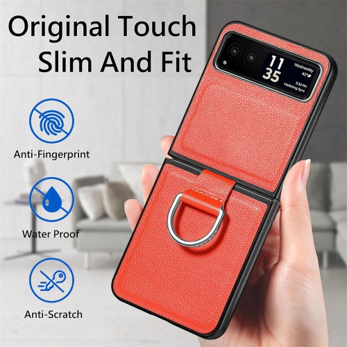 Pour étui Motorola Razr 40, étui protecteur en cuir pu avec étui pour téléphone Ring Motorola Razr 40 ZH orange