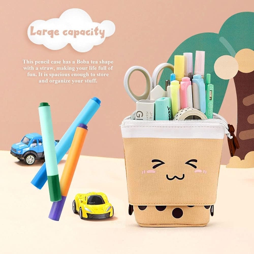 Boba Cute – Étui à crayons debout pour enfants, pochette de maquillage pour boîte à crayons escamotable, porte-stylo de Noël pour enfants