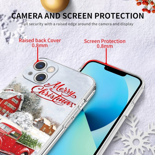 Compatible with iPhone 13 Christmas Case, Shockproof Series Anti-Yellow Hard PC + TPU Bumper Protective Cover