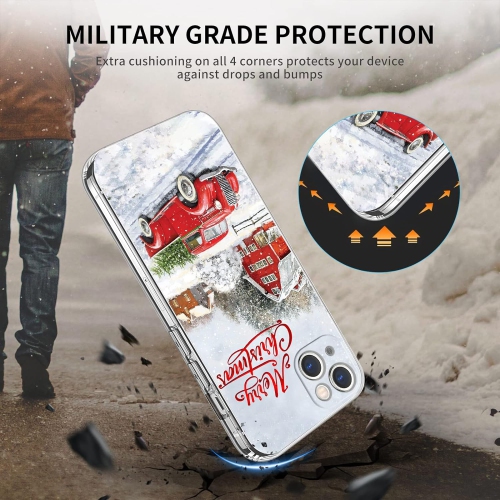 Compatible with iPhone 13 Christmas Case, Shockproof Series Anti-Yellow Hard PC + TPU Bumper Protective Cover