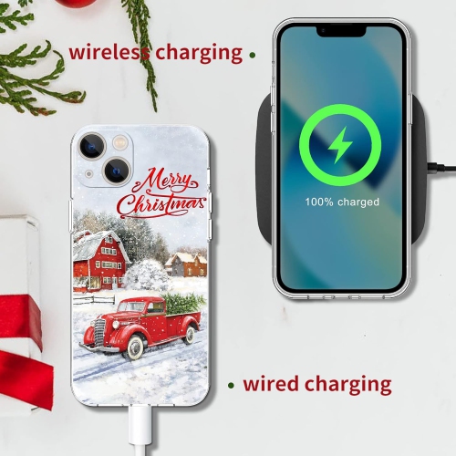 Compatible with iPhone 13 Christmas Case, Shockproof Series Anti-Yellow Hard PC + TPU Bumper Protective Cover