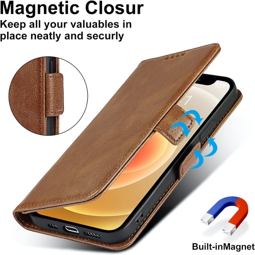 iPhone 12 – Mini étui portefeuille, [blocage RFID] porte-carte de crédit en cuir de qualité supérieure avec béquille magnétique