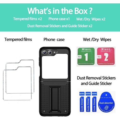 for Samsung Galaxy Z Flip 5 Case, Built-in Outer Screen Protector[2 Pack], Miltiary Grade Shockproof Hard