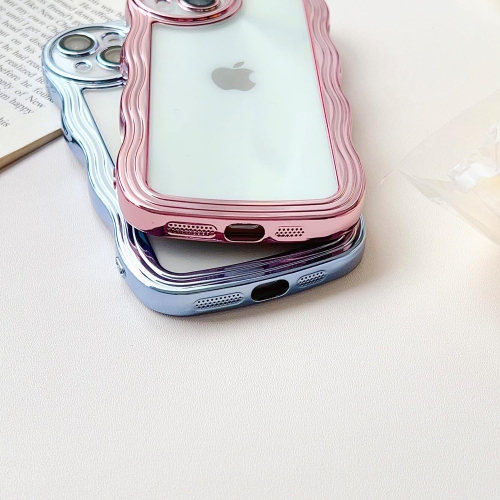 Designed for iPhone 14 Pro Case, Curly Wave Frame Soft Cute Phone Cover for Men Women Girls, Blue