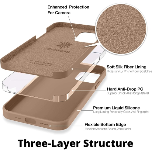 iPhone 13 Case Milk Tea, Liquid Silicone Slim Drop Protective, Shockproof Phone Case Cover,Soft