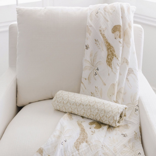 Ensemble de 2 couvertures à emmailloter de Crane Baby - Safari