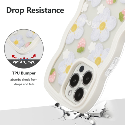 Case for iPhone 13/iPhone 14, Cute Curly Wave Frame Clear Case with Blue Floral Flower for Girls