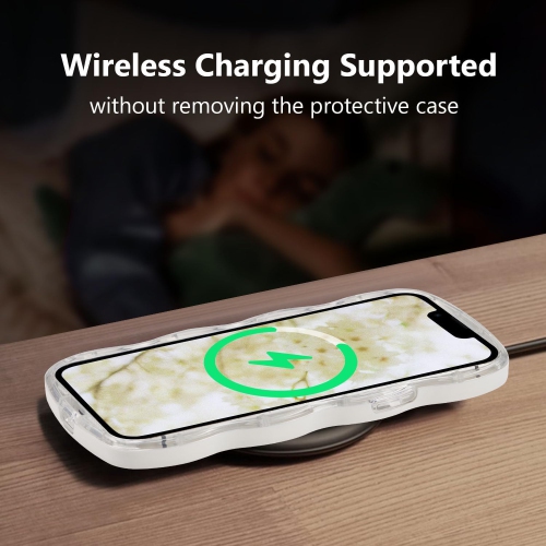 Case for iPhone 13/iPhone 14, Cute Curly Wave Frame Clear Case with Blue Floral Flower for Girls