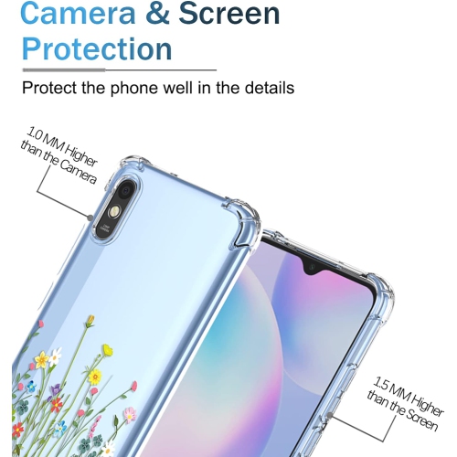 for Redmi 9A M2006C3LG Redmi 9i M2006C3LII Case Womens Clear Flower Pattern Slim Case Soft TPU Cover Shockproof