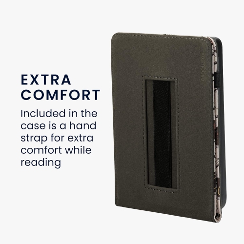 Cover Compatible with Kobo Clara 2E / Tolino Shine 4 Case - Stand + Strap - Books and Pages Beige/Brown/Gold