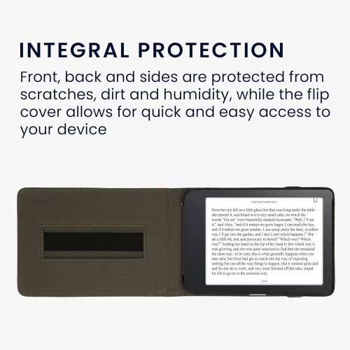 Cover Compatible with Kobo Clara 2E / Tolino Shine 4 Case - Stand + Strap - Books and Pages Beige/Brown/Gold